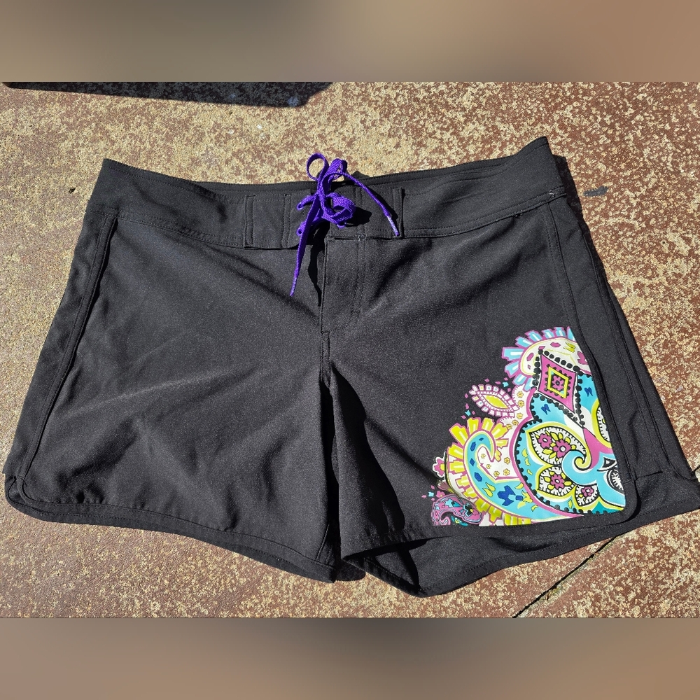 Athleta Zanzibar Board Shorts Sz 12 Black & Purlpe